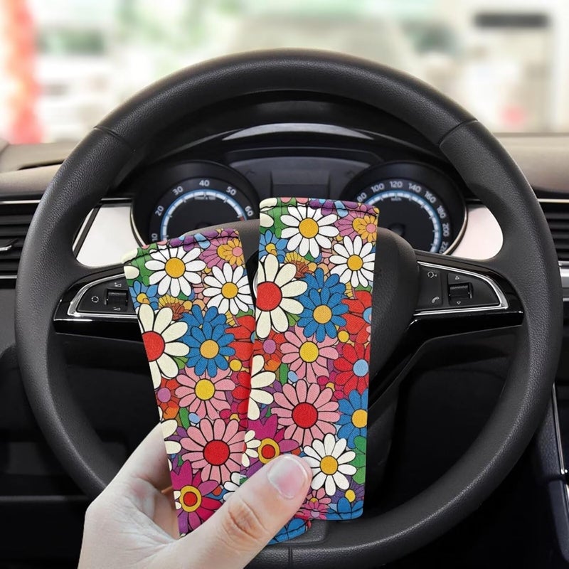 BIGCARJOB 2 Pieces Luggage Handle Wrap with Pink Hippie Daisy Print Trolley Case Grip Suitcase Identifier Protective Cover Luggage Handles Wrap Grips Women Girls Luggage Accessories - Image 5